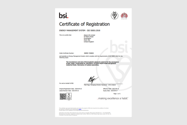 ISO50001 Certificate - Huntingdon and Chesterfield