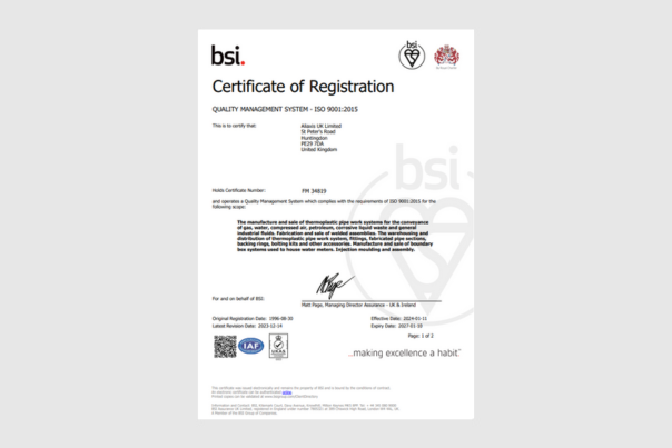 ISO9001 Certificate - Huntingdon and Chesterfield