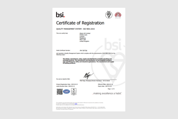 ISO9001 Certificate - Lenham